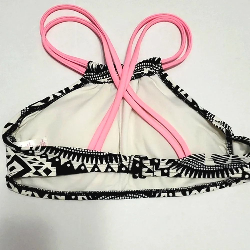 Xhilaration Black & Off White Boho Print High Neck Bikini Top XS